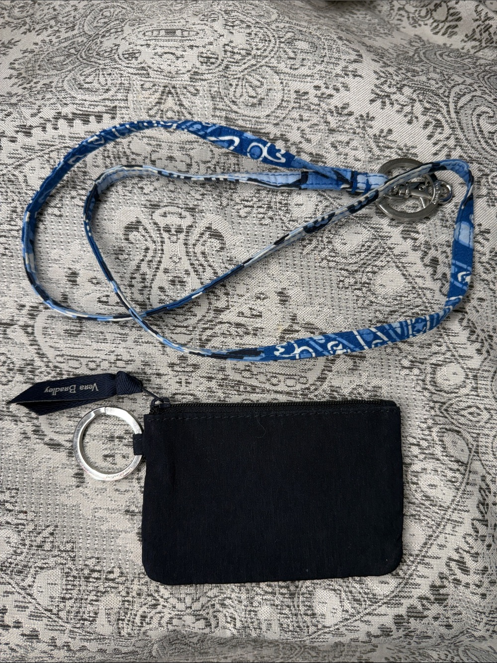 Vera Bradley Blue Patterned Lanyard with Navy ID Card Holder - Picture 2 of 2